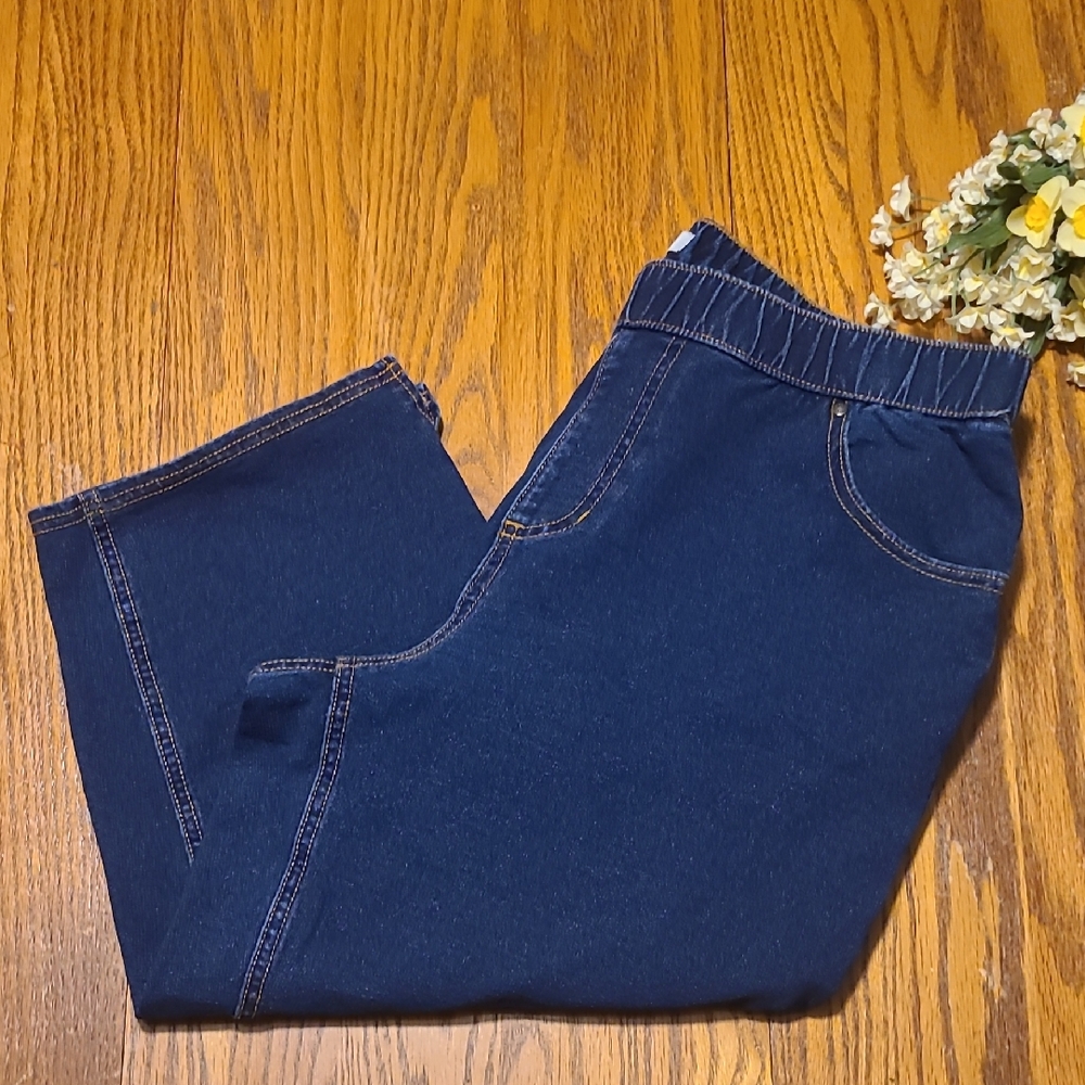 Catherines Knit Jean Pull-On in Blue and White - Size 0X 14/16W